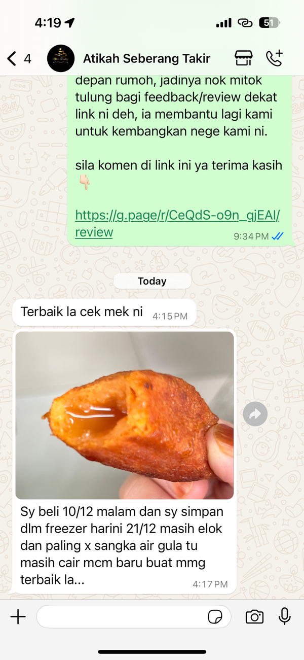 Testimoni WhatsApp pelanggan Mek Yang Food