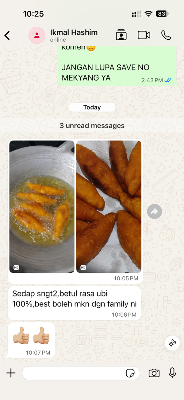 Testimoni WhatsApp pelanggan Mek Yang Food