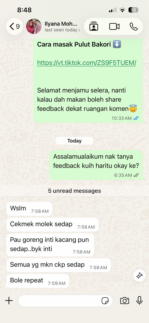 Testimoni WhatsApp pelanggan Mek Yang Food