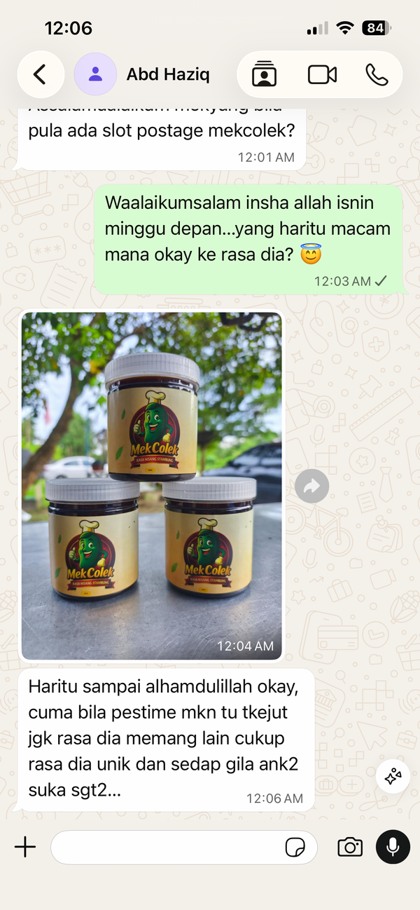 Testimoni WhatsApp pelanggan Mek Yang Food