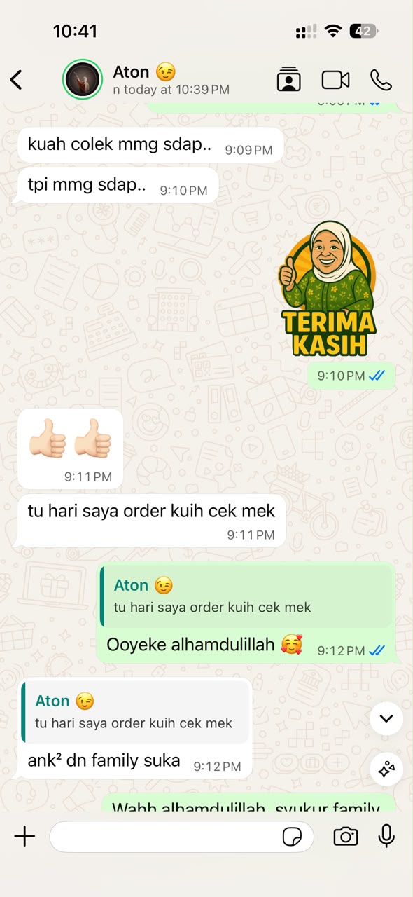Testimoni WhatsApp pelanggan Mek Yang Food