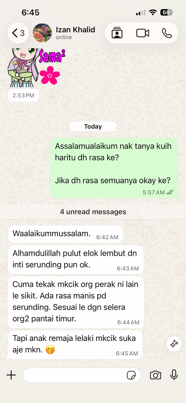 Testimoni WhatsApp pelanggan Mek Yang Food