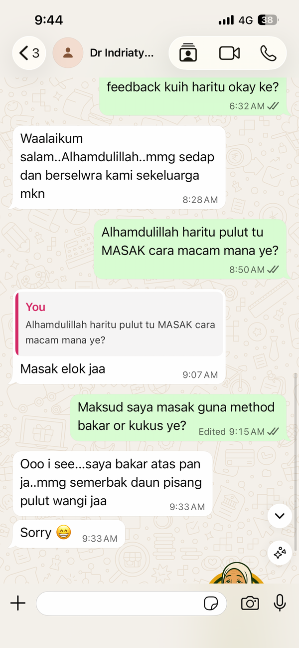 Testimoni WhatsApp pelanggan Mek Yang Food