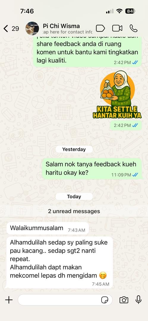 Testimoni WhatsApp pelanggan Mek Yang Food