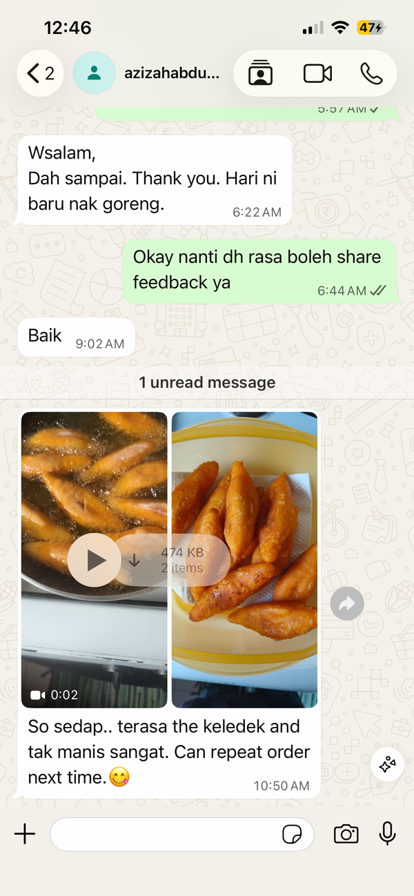 Testimoni WhatsApp pelanggan Mek Yang Food
